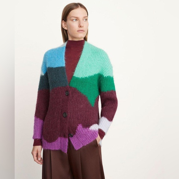 Vince Sweaters - Vince Intarsia Wave Mohair Cardigan Sweater